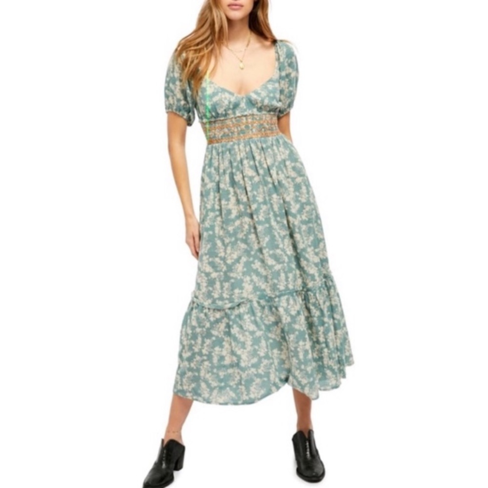 NEW Free People Ellie Floral Boho Prairie Cottagecore Tier Maxi Cotton Dress XS - Picture 5 of 15